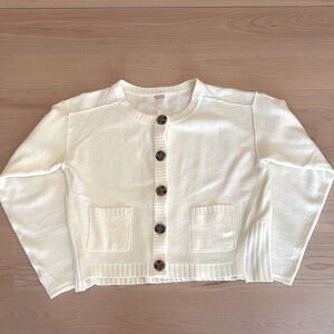 Free People Cream Button-Up Cardigan